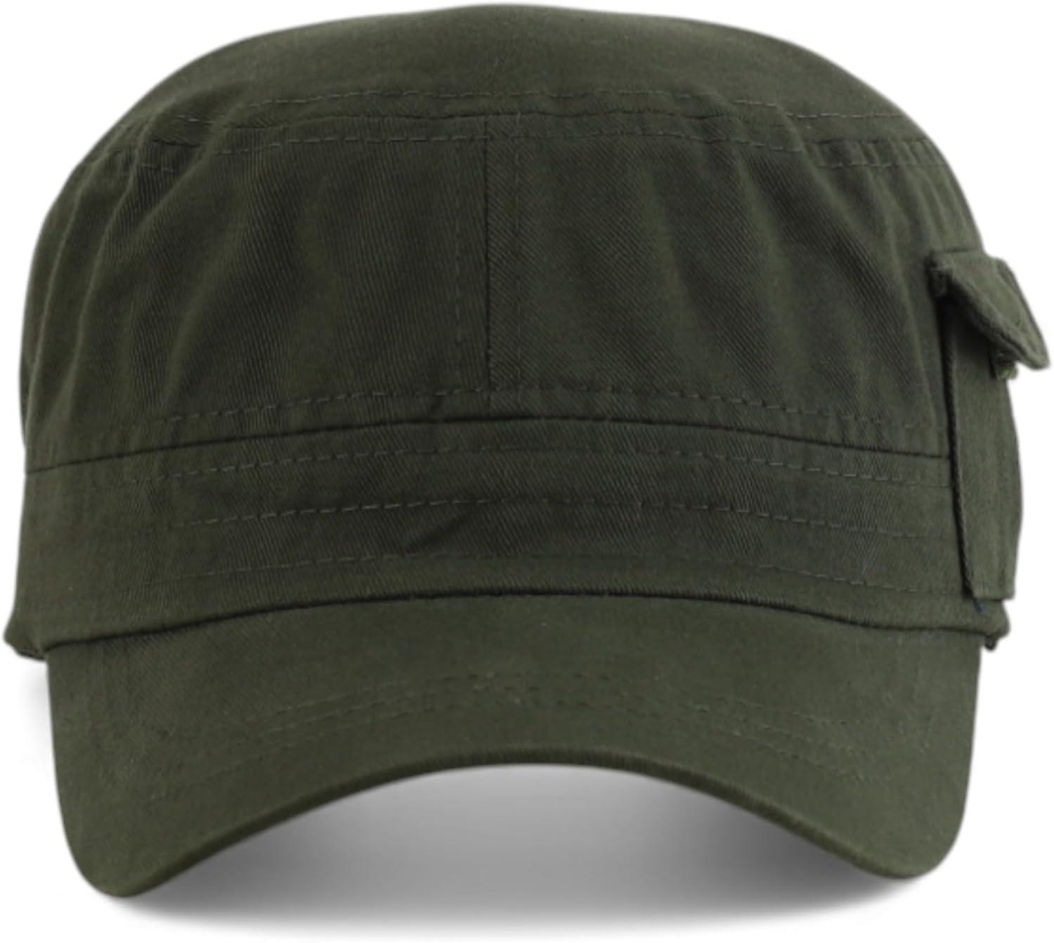 imageTrendy Apparel Shop Plain Castro Flat Top Style Army Cap with PocketOlive