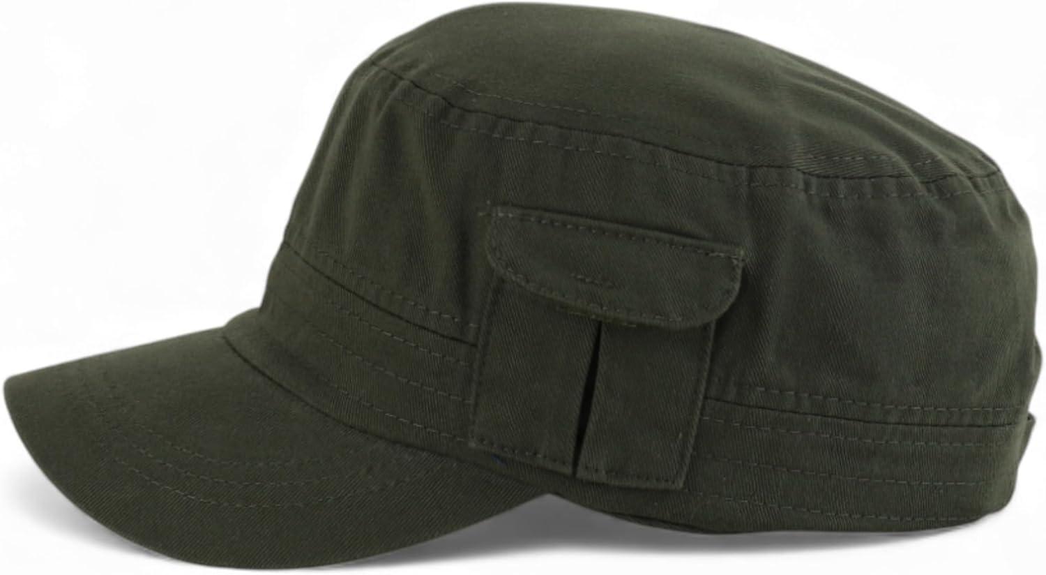 imageTrendy Apparel Shop Plain Castro Flat Top Style Army Cap with PocketOlive