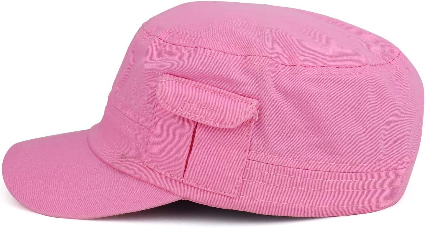 imageTrendy Apparel Shop Plain Castro Flat Top Style Army Cap with PocketPink