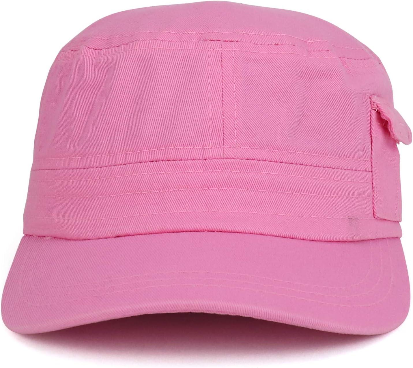 imageTrendy Apparel Shop Plain Castro Flat Top Style Army Cap with PocketPink
