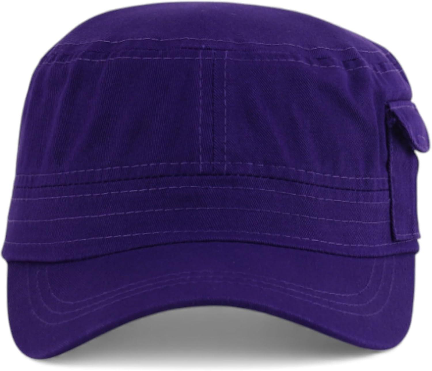 imageTrendy Apparel Shop Plain Castro Flat Top Style Army Cap with PocketPurple