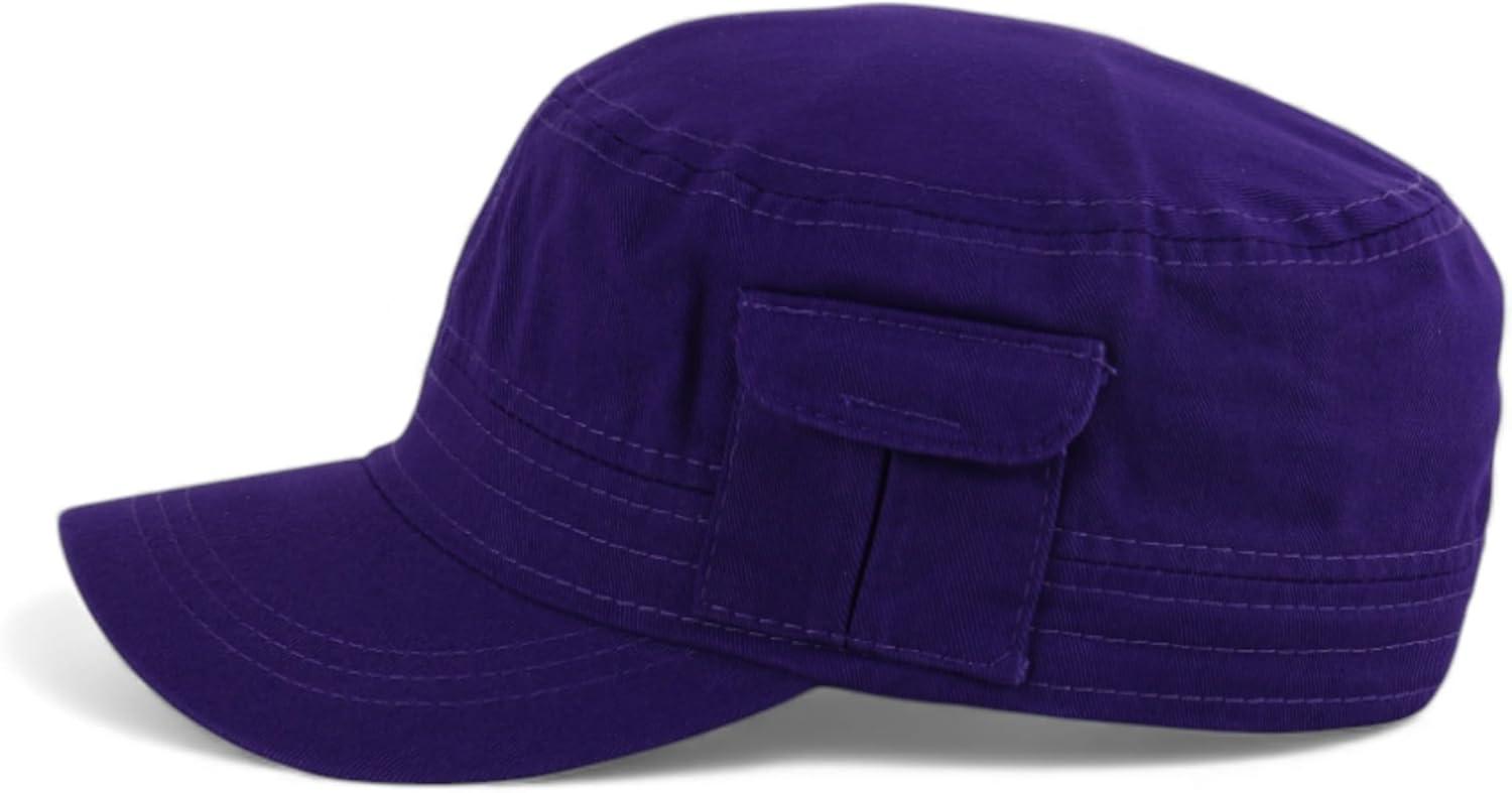 imageTrendy Apparel Shop Plain Castro Flat Top Style Army Cap with PocketPurple