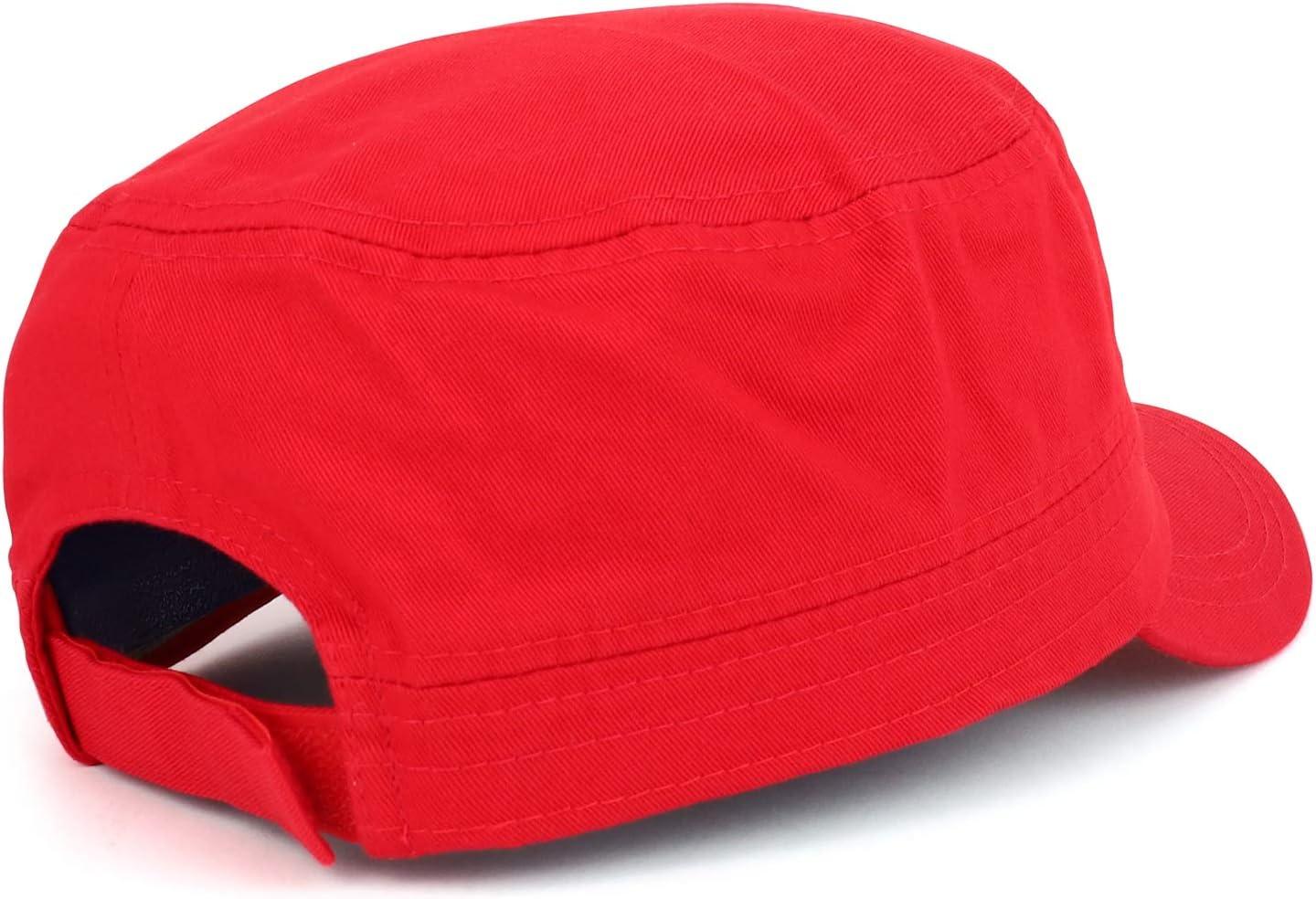 imageTrendy Apparel Shop Plain Castro Flat Top Style Army Cap with PocketRed