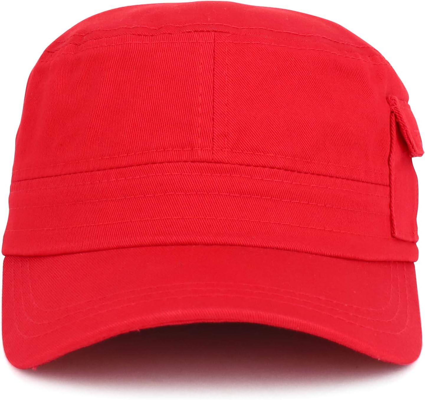 imageTrendy Apparel Shop Plain Castro Flat Top Style Army Cap with PocketRed