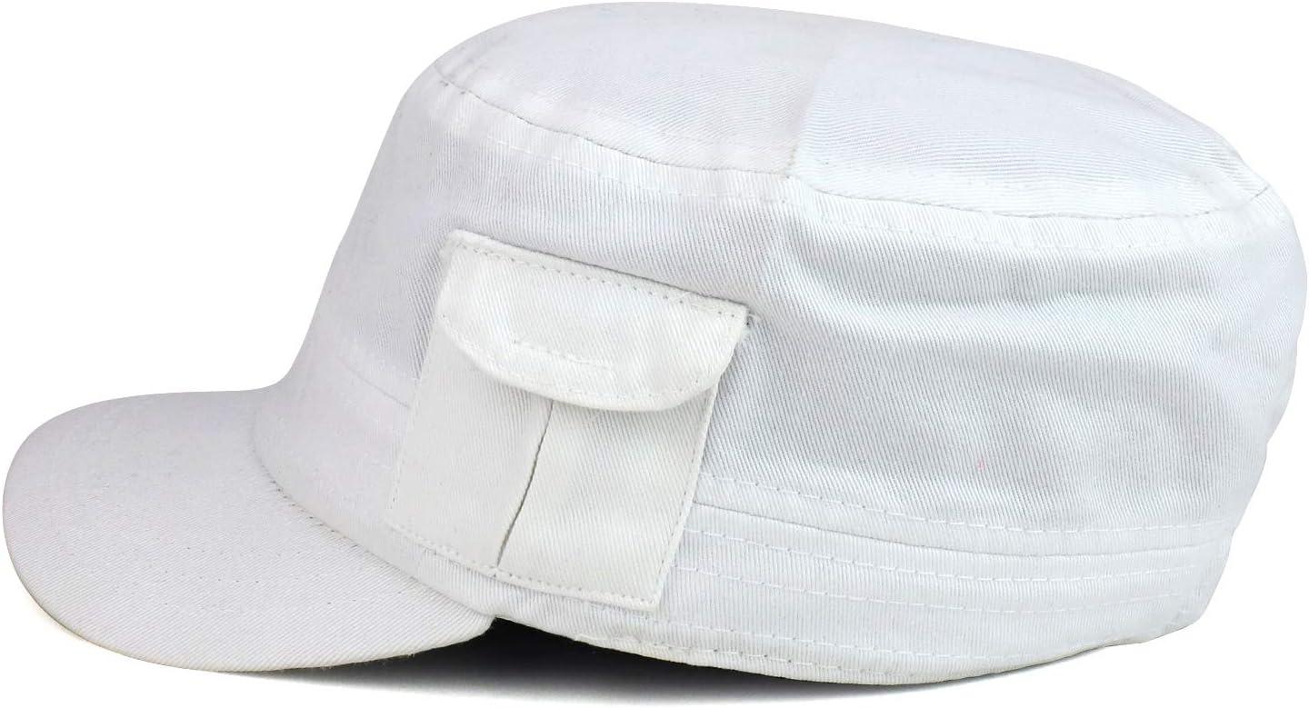 imageTrendy Apparel Shop Plain Castro Flat Top Style Army Cap with PocketWhite