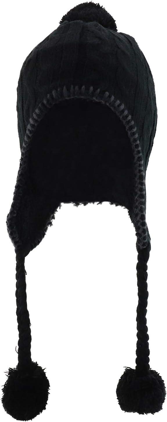 imageTrendy Apparel Shop Pom Pom Winter Ear Flaps Soft Fuzzy Peruvian Beanie HatBlack