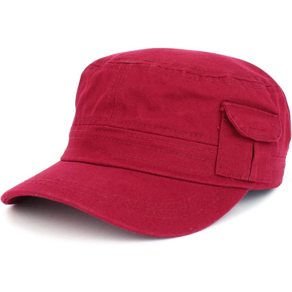 imageTrendy Apparel Shop Plain Castro Flat Top Style Army Cap with PocketBurgundy