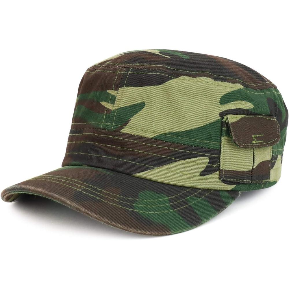 imageTrendy Apparel Shop Plain Castro Flat Top Style Army Cap with PocketCamo