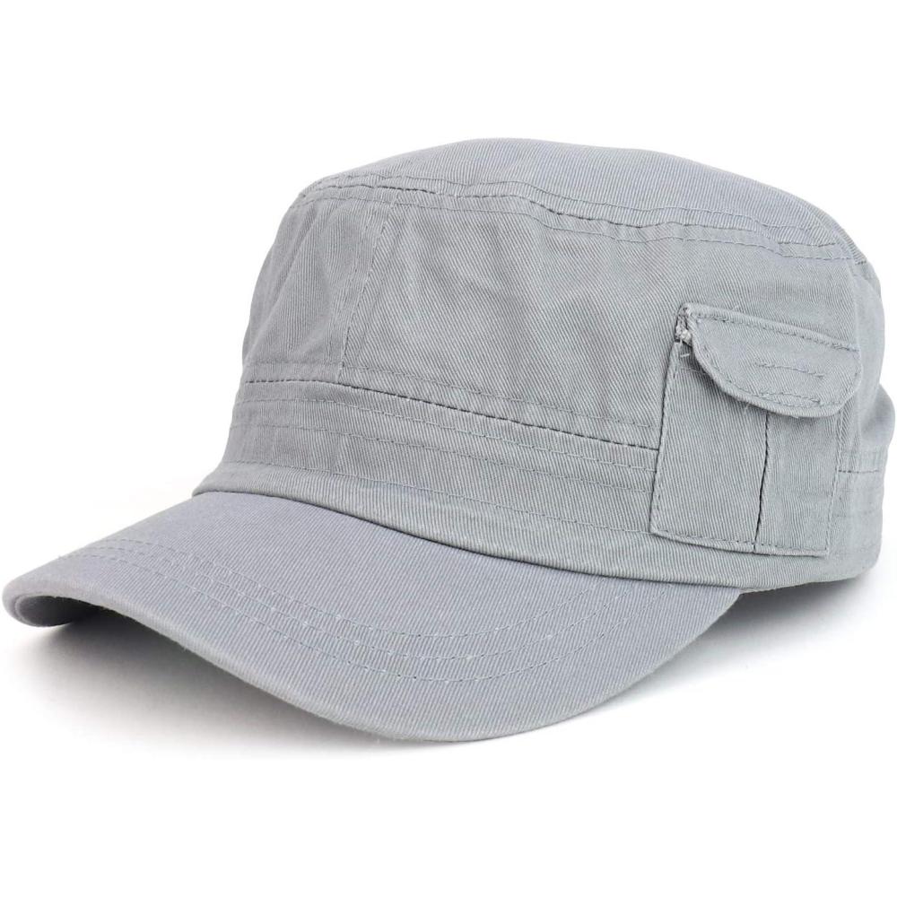 imageTrendy Apparel Shop Plain Castro Flat Top Style Army Cap with PocketGrey