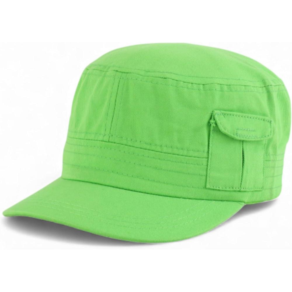 imageTrendy Apparel Shop Plain Castro Flat Top Style Army Cap with PocketLime
