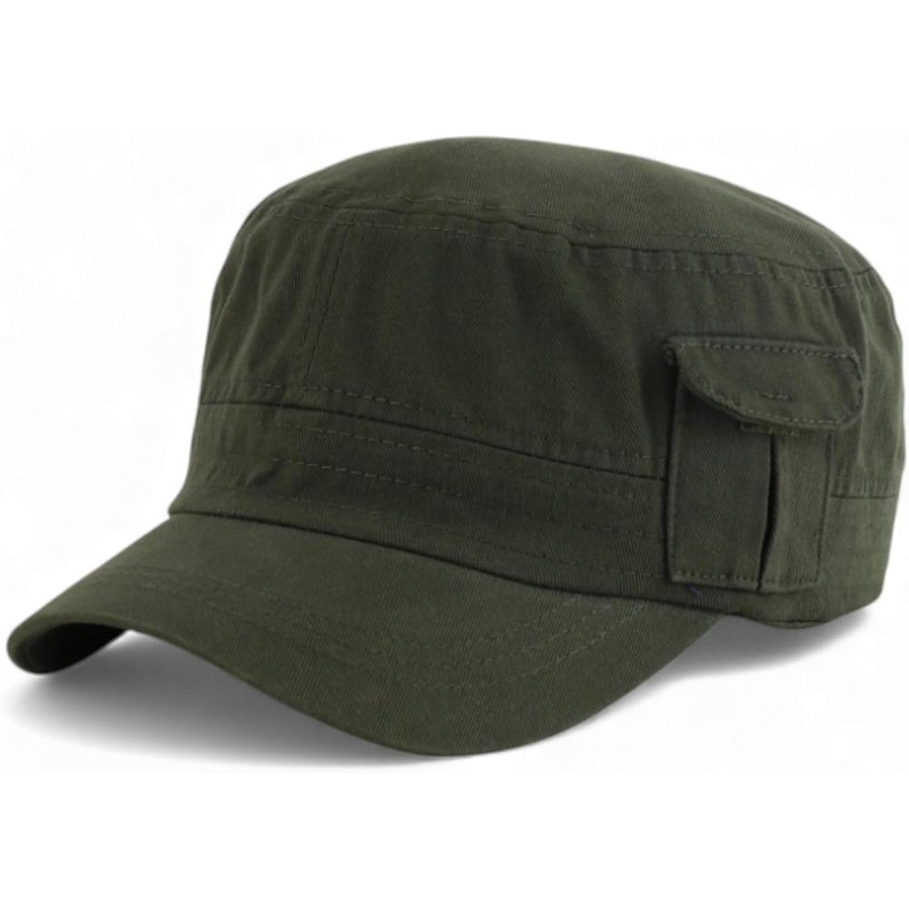 imageTrendy Apparel Shop Plain Castro Flat Top Style Army Cap with PocketOlive