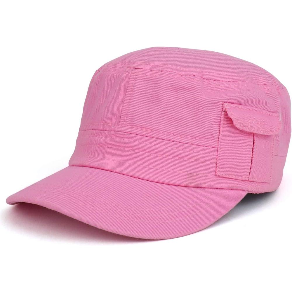 imageTrendy Apparel Shop Plain Castro Flat Top Style Army Cap with PocketPink