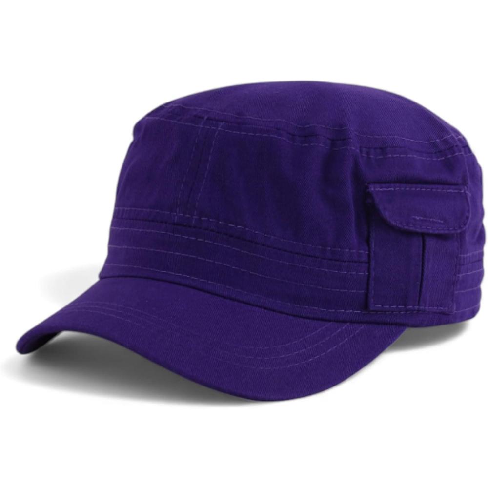 imageTrendy Apparel Shop Plain Castro Flat Top Style Army Cap with PocketPurple