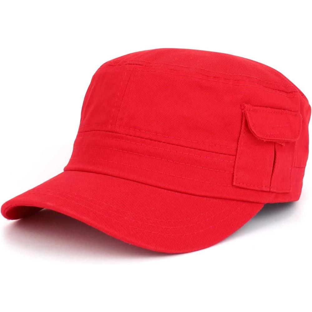 imageTrendy Apparel Shop Plain Castro Flat Top Style Army Cap with PocketRed