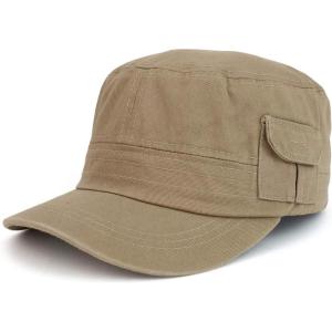 imageTrendy Apparel Shop Plain Castro Flat Top Style Army Cap with PocketKhaki