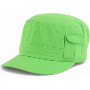 imageTrendy Apparel Shop Plain Castro Flat Top Style Army Cap with PocketLime