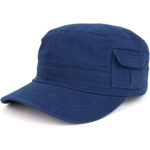imageTrendy Apparel Shop Plain Castro Flat Top Style Army Cap with PocketNavy