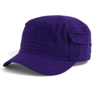 imageTrendy Apparel Shop Plain Castro Flat Top Style Army Cap with PocketPurple