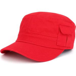 imageTrendy Apparel Shop Plain Castro Flat Top Style Army Cap with PocketRed
