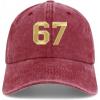 imageTrendy Apparel Shop Number 67 Gold Thread Embroidered Pigment Dyed Cotton Baseball CapBurgundy