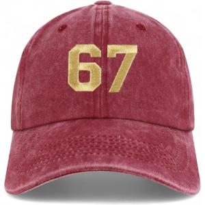imageTrendy Apparel Shop Number 67 Gold Thread Embroidered Pigment Dyed Cotton Baseball CapBurgundy