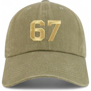 imageTrendy Apparel Shop Number 67 Gold Thread Embroidered Pigment Dyed Cotton Baseball CapKhaki