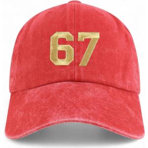 imageTrendy Apparel Shop Number 67 Gold Thread Embroidered Pigment Dyed Cotton Baseball CapRed