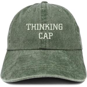 imageTrendy Apparel Shop Thinking Cap Embroidered Washed Cotton Adjustable CapDark Green