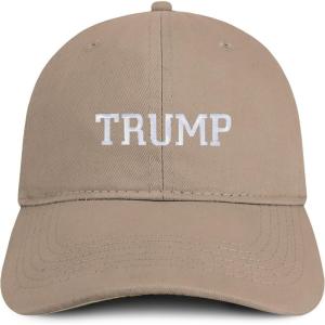 imageTrendy Apparel Shop Trump Varsity Font Embroidered Soft Cotton Baseball CapKhaki