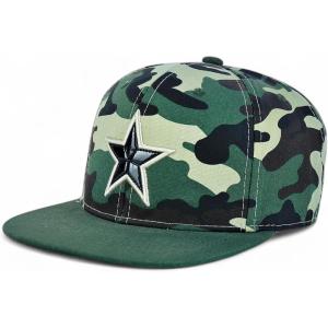 image:imageTrendy Apparel Shop 6 Panel Star Embroidered Flat Bill Snapback CapCamo Olive