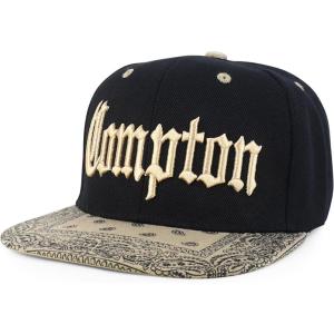 image:imageTrendy Apparel Shop Compton Old English Font Embroidered Bandana Flatbill CapBlack Khaki