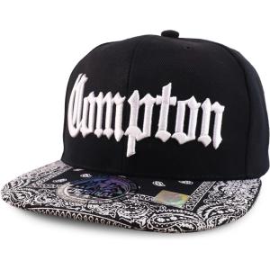 image:imageTrendy Apparel Shop Compton Old English Font Embroidered Bandana Flatbill CapBlack White