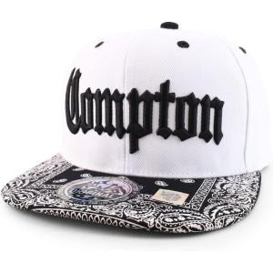 image:imageTrendy Apparel Shop Compton Old English Font Embroidered Bandana Flatbill CapWhite Black