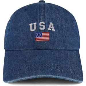 image:imageTrendy Apparel Shop American Flag and USA Embroidered 100 Cotton Denim Cap Dad HatDark Blue