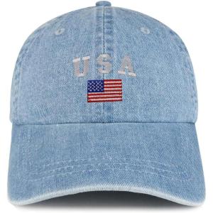 image:imageTrendy Apparel Shop American Flag and USA Embroidered 100 Cotton Denim Cap Dad HatLight Blue