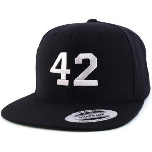 image:imageTrendy Apparel Shop Number 42 White Thread Embroidered Flat Bill Snapback Baseball CapBlack