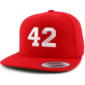 image:imageTrendy Apparel Shop Number 42 White Thread Embroidered Flat Bill Snapback Baseball CapRed