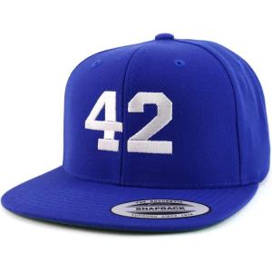 image:imageTrendy Apparel Shop Number 42 White Thread Embroidered Flat Bill Snapback Baseball CapRoyal
