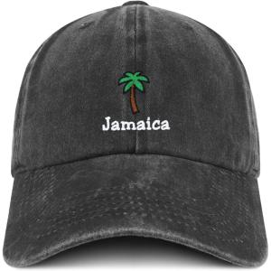 image:imageTrendy Apparel Shop Jamaica with Palm Tree Embroidered Pigment Dyed Cotton Baseball CapBlack