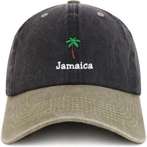 image:imageTrendy Apparel Shop Jamaica with Palm Tree Embroidered Pigment Dyed Cotton Baseball CapBlack Khaki
