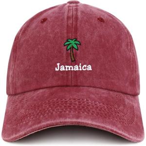 image:imageTrendy Apparel Shop Jamaica with Palm Tree Embroidered Pigment Dyed Cotton Baseball CapBurgundy