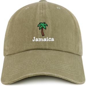 image:imageTrendy Apparel Shop Jamaica with Palm Tree Embroidered Pigment Dyed Cotton Baseball CapKhaki
