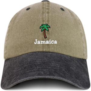 image:imageTrendy Apparel Shop Jamaica with Palm Tree Embroidered Pigment Dyed Cotton Baseball CapKhaki Black