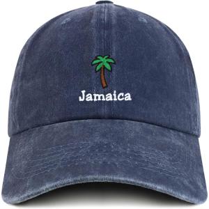 image:imageTrendy Apparel Shop Jamaica with Palm Tree Embroidered Pigment Dyed Cotton Baseball CapNavy