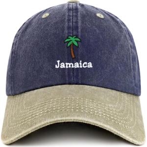 image:imageTrendy Apparel Shop Jamaica with Palm Tree Embroidered Pigment Dyed Cotton Baseball CapNavy Khaki