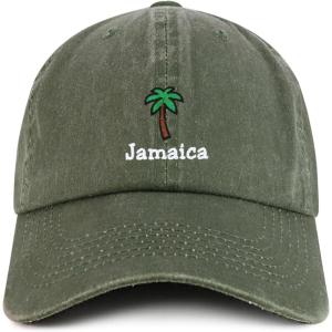image:imageTrendy Apparel Shop Jamaica with Palm Tree Embroidered Pigment Dyed Cotton Baseball CapOlive