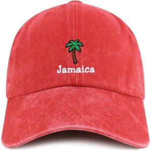 image:imageTrendy Apparel Shop Jamaica with Palm Tree Embroidered Pigment Dyed Cotton Baseball CapRed