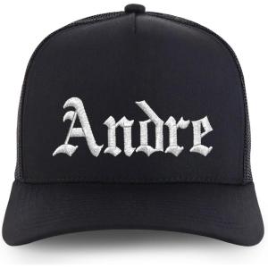 image:imageTrendy Apparel Shop Mens Name Embroidered Structured 5 Panel Trucker CapAndre  Black