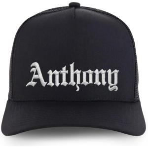 image:imageTrendy Apparel Shop Mens Name Embroidered Structured 5 Panel Trucker CapAnthony  Black