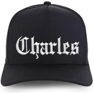 image:imageTrendy Apparel Shop Mens Name Embroidered Structured 5 Panel Trucker CapCharles  Black